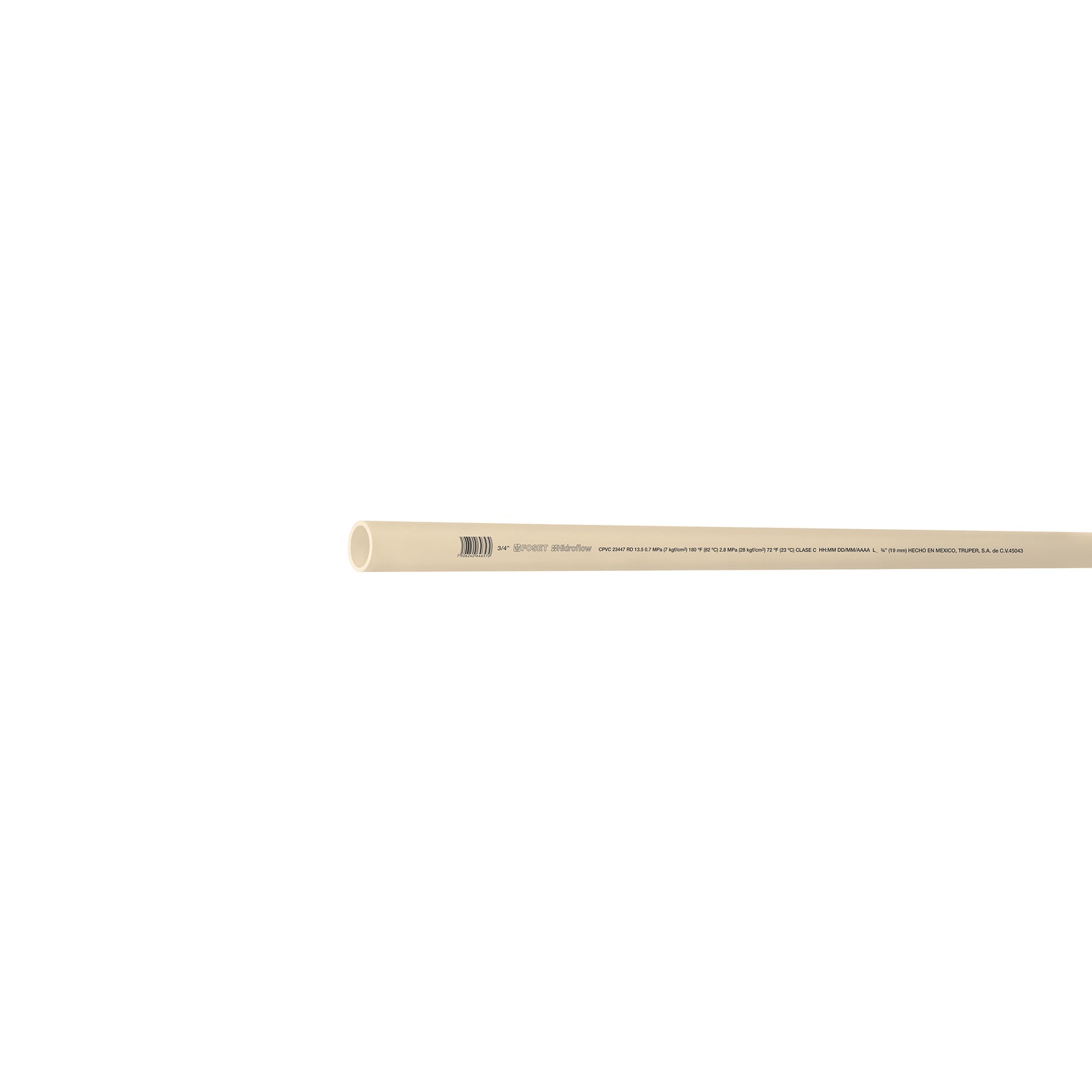 Tubo de 3/4' CPVC hidraulico RD 13.5, 3m, 0.5kg, FOSET