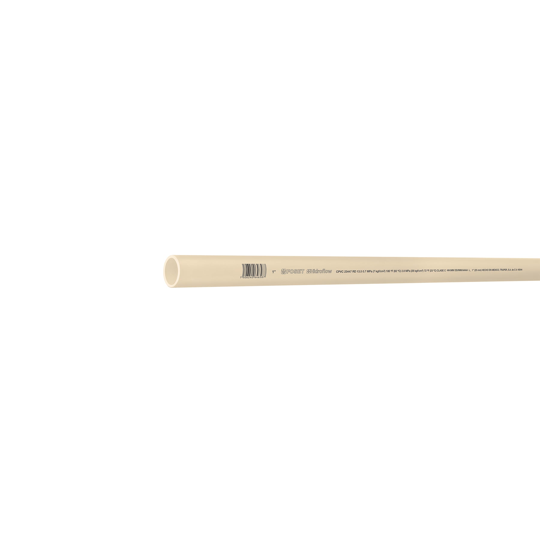 Tubo de 1' CPVC hidraulico RD 13.5, 1', 3m, 0.8kg, FOSET