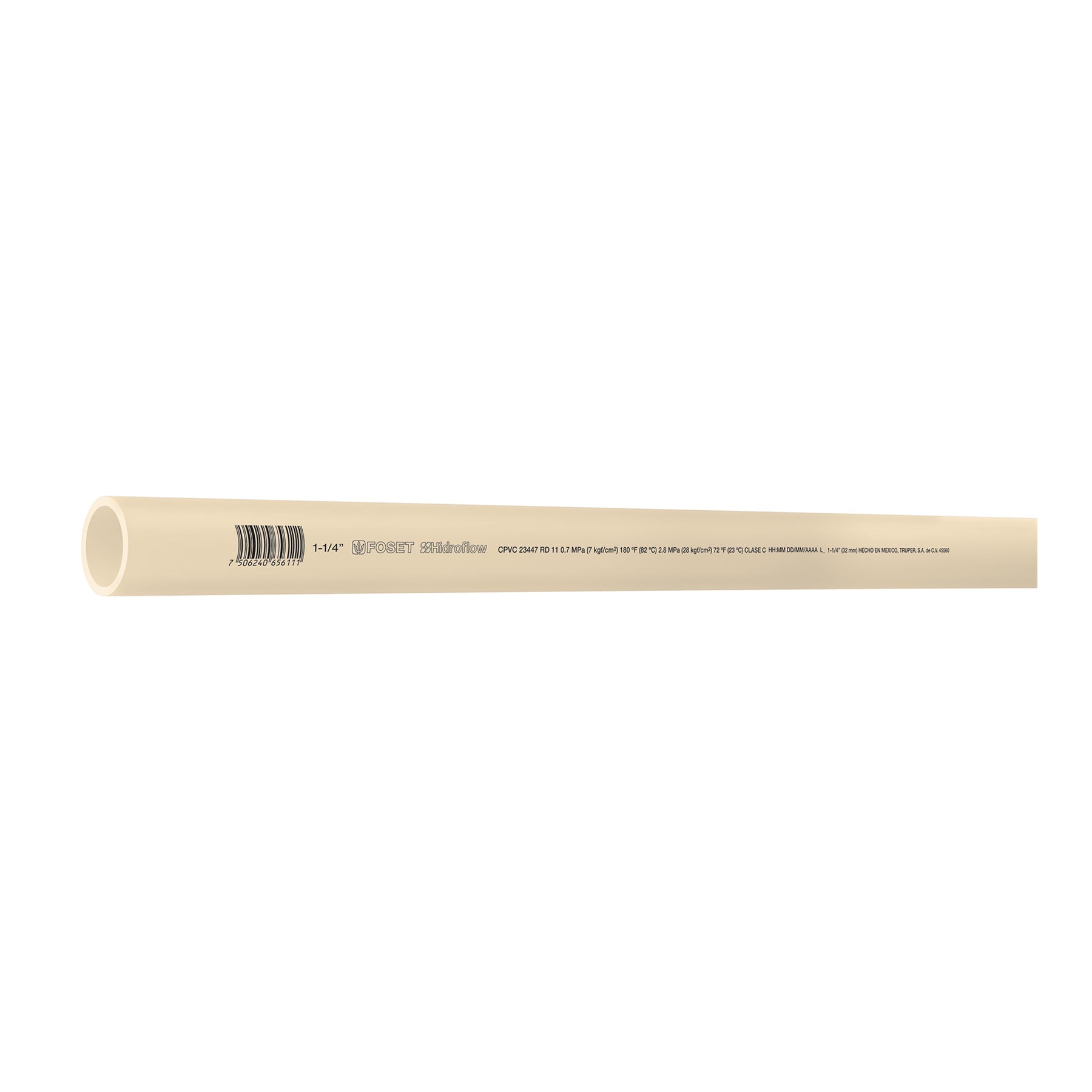 Tubo de 1-1/4' CPVC hidraulico RD 11, 3m, 1.5kg, FOSET
