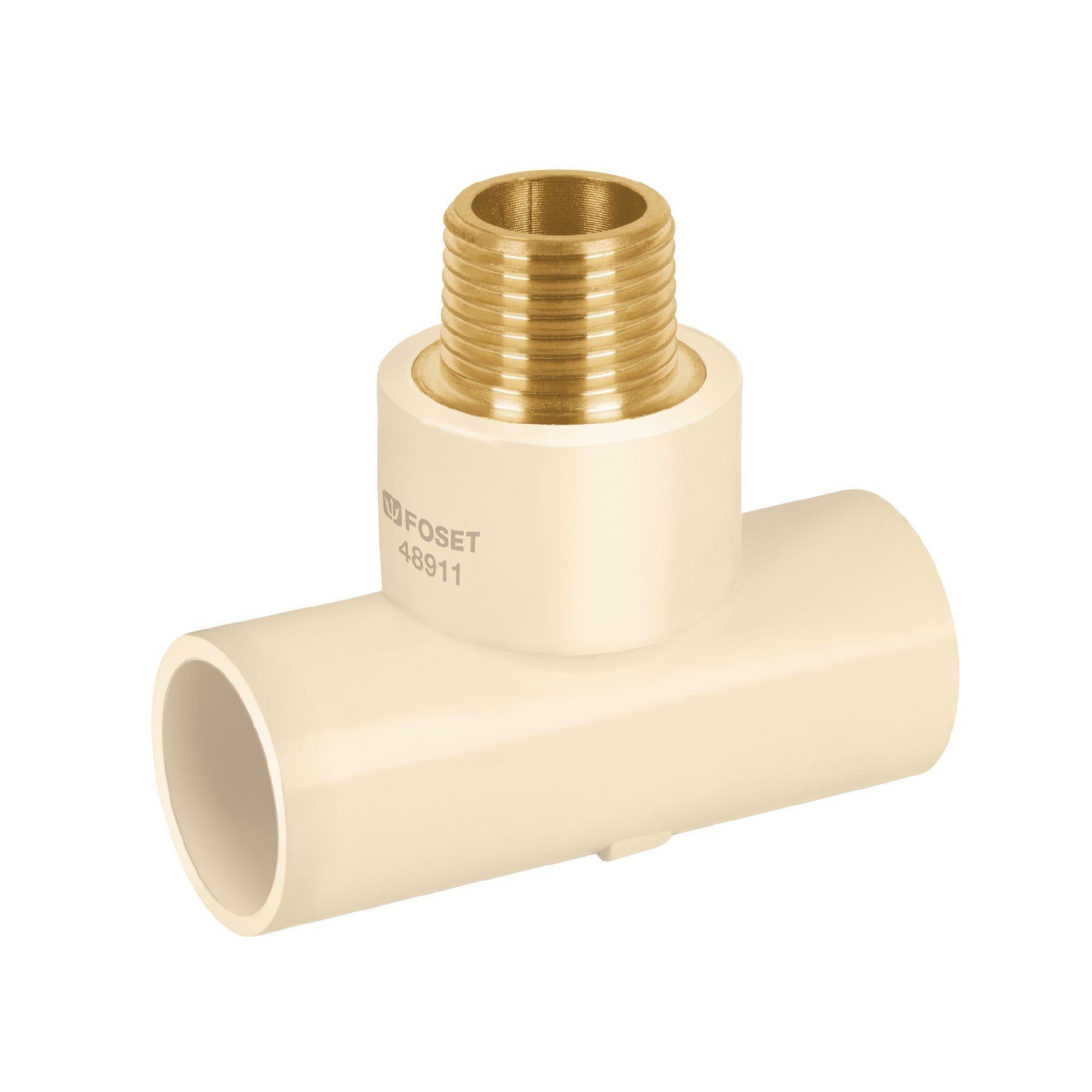 Tee de CPVC 1/2' rosca central macho inserto laton, FOSET