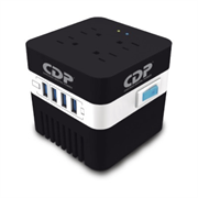 CDP - Regulador de voltaje CDP RU-AVR604 600VA/300W indicadores LED de funcionamiento 4 contactos NEMA 5-15R y 4 puertos USB