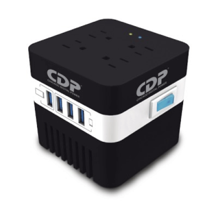 CDP - Regulador de voltaje CDP RU-AVR604 600VA/300W indicadores LED de funcionamiento 4 contactos NEMA 5-15R y 4 puertos USB