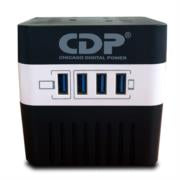 CDP - Regulador de voltaje CDP RU-AVR604 600VA/300W indicadores LED de funcionamiento 4 contactos NEMA 5-15R y 4 puertos USB