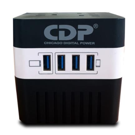 CDP - Regulador de voltaje CDP RU-AVR604 600VA/300W indicadores LED de funcionamiento 4 contactos NEMA 5-15R y 4 puertos USB