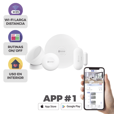 EZVIZ - Kit de Alarma Inalambrico / Incluye: 1 Hub, 1 Sensor PIR, 1 Contacto Magnético y 1 Smart Boton / Configuración y Visualización por App Móvil EZVIZ / Protocolo Zigbee