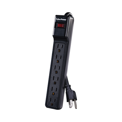 CYBERPOWER - Multicontacto Con Supresor de Picos, Voltaje de Entrada 125 Vca NEMA 5-15P, Con 6 Salidas NEMA 5-15R, 1200 Joules