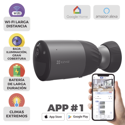 EZVIZ - Cámara IP Inalámbrica Con Batería Recargable (Cero Cables) / Colores en Oscuridad / 2 Megapíxel  / Sirena y Estrobo / Alertas de Audio Personalizable / Uso en Exterior / Grabación en la Nube / Almacenamiento Interno