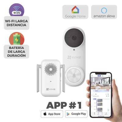 EZVIZ - Timbre con Cámara Wi-Fi (Doorbell) de Batería Recargable  / Libre de Cables / Uso Exterior Con Protección (IP65) / Cámara 3 Megapíxel / Llamada a la App / Incluye Timbre Para Interior Con Timbres Seleccionables / Ranura