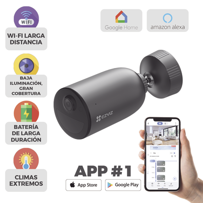 EZVIZ - Cámara IP Inalámbrica Con Batería Recargable (Cero Cables) / 2K (3 Megapixel) / Micro SD / Detección Humana / Colores en Oscuridad / Sirena y Estrobo / 15 Mts IR / 15 Mts Luz Blanca / Exterior