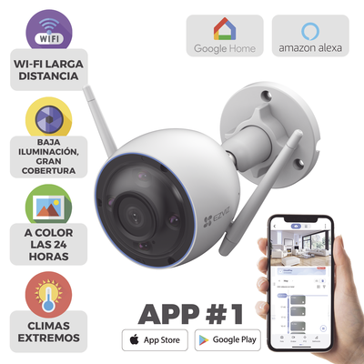 EZVIZ - Bala WiFi / 3 Megapixel (2K) / Detección humana / Detección De Vehiculo / Alertas de Voz Personalizables / Sirena / Luz Parpadeante / Colores en Oscuridad / Micro SD / Uso En Exterior