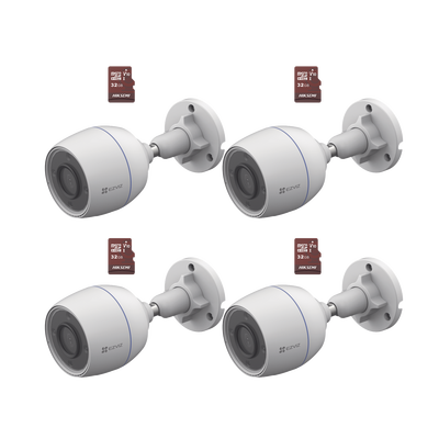EZVIZ - Kit de Camaras WiFi, Incluye 4 Piezas CS-H3C y 4 Piezas HS-TF-E1/32G  / Detección de Movimiento