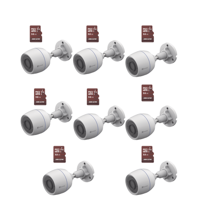 EZVIZ - Kit de Camaras WiFi, Incluye 8 Piezas CS-H3C y 8 Piezas HS-TF-E1/32G /  Detección de Movimiento