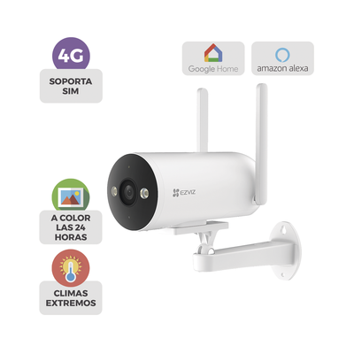 EZVIZ - Cámara Bala / 4G / Resolución 3 Megapixel (2K) / Visión Nocturna en Color / AI Detección de Humanos y Vehículos / Defensa Activa con Sirena y Luz Estroboscópica / IP67