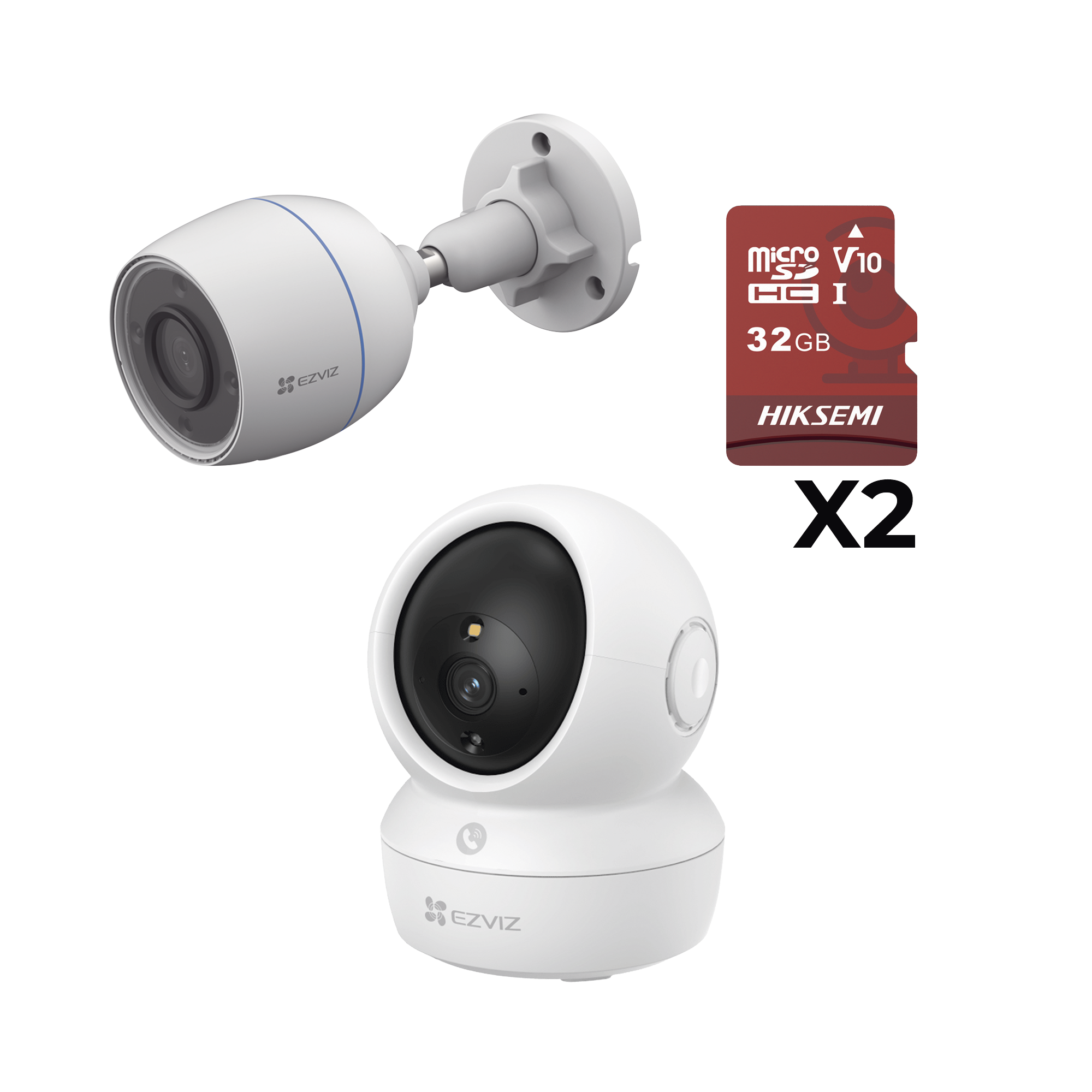 EZVIZ - Kit de cámaras WiFi / Incluye 1 pieza CSH6C/3MP  Para Uso en Interior / 1 pieza CS-H3C Para Uso en Exterior / 1 PZA Micro SD HS-TF-E1/32G / Detección de Movimiento / Notificaciones Instantáneas