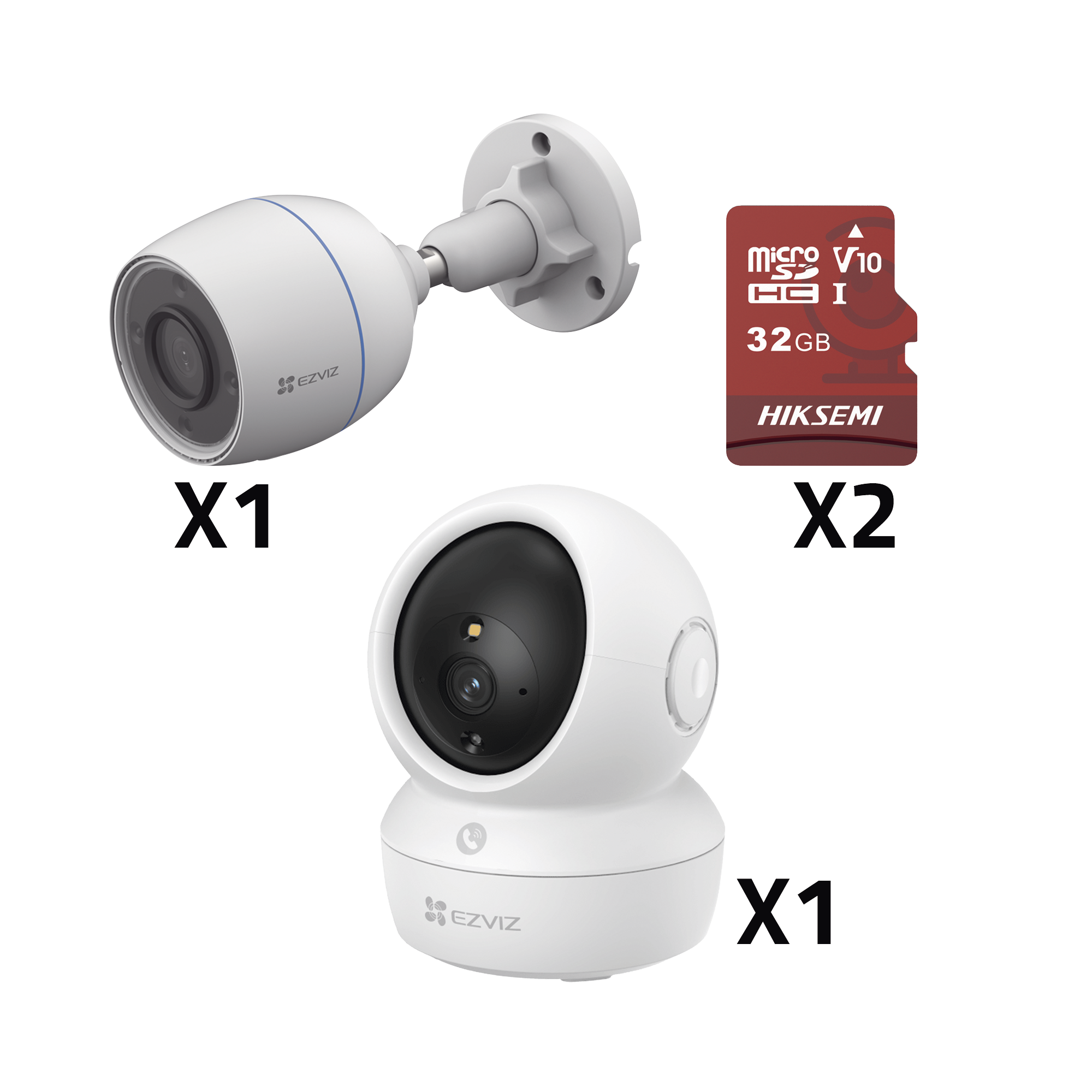 EZVIZ - Kit de cámaras WiFi / Incluye 1 pieza CS/H6C/5MP  Para Uso en Interior / 1 pieza CS-H3C Para Uso en Exterior / 1 PZA Micro SD HS-TF-E1/32G / Detección de Movimiento / Notificaciones Instantáneas