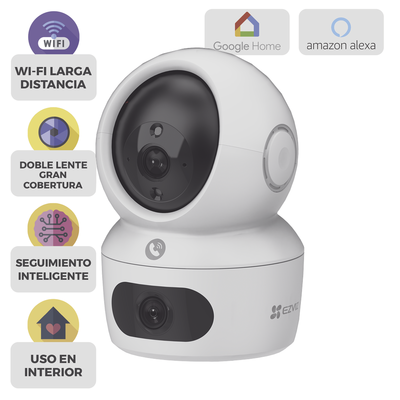 EZVIZ - Cámara PT / Doble Lente (4 MP + 4MP) / 4 Megapíxel / Wi-Fi / IA Detección Humana / Visión Nocturna a Color / Audio Bidireccional / Doble Banda 2.4 / 5GHz / WiFi 6 / Uso en Interior / Vision Nocturna Inteligente (Color 27/4)