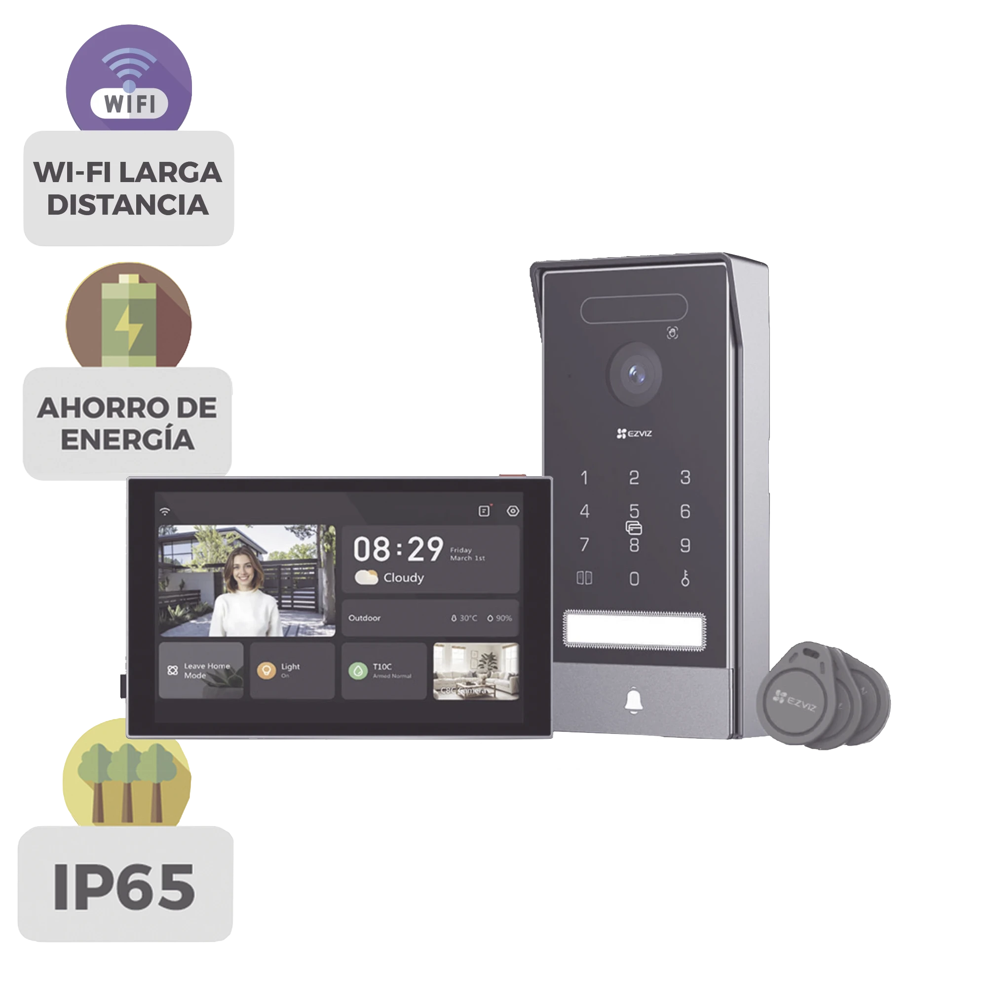 EZVIZ - Video Portero Conexión a 2 Hilos Entre Monitor y Frente de Calle / Wi-Fi 6 Dual Band 2.4 y 5GHz con Cámara 4K / Reconocimiento de Venas de Palma / Reconocimiento Facial  / Visión Nocturna en Color / IP65 Exterior Con Protección