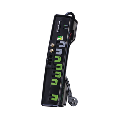 CYBERPOWER - Multicontacto Con Supresor de Picos, Voltaje de Entrada 125 Vca NEMA 5-15P, Con 7 Salidas NEMA 5-15R, 1950 Joules, Protección RJ11 y Coaxial RG6