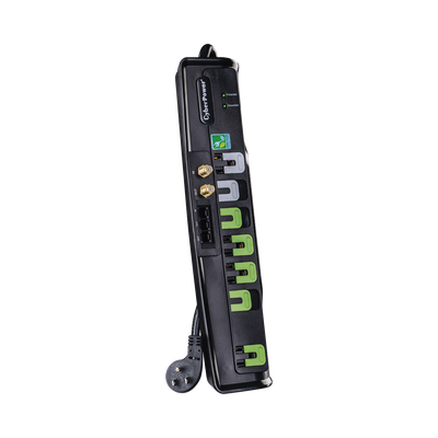 CYBERPOWER - Multicontacto Con Supresor de Picos, Voltaje de Entrada 125 Vca NEMA 5-15P, Con 7 Salidas NEMA 5-15R, 1950 Joules, Protección RJ11 y Coaxial RG6