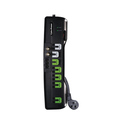 CYBERPOWER - Multicontacto Con Supresor de Picos, Voltaje de Entrada 125 Vca NEMA 5-15P, Con 7 Salidas NEMA 5-15R, 1950 Joules, Protección RJ11 y Coaxial RG6