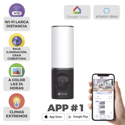 EZVIZ - Cámara IP 4 Megapíxel / Wi-Fi / Lampara Integrada / Audio de dos vías / Imágen Nocturna a Color / Detección Humana / Audios Personalizables / Almacena en Memoria Interna / Uso Exterior con Protección