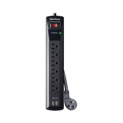 CYBERPOWER - Multicontacto Con Supresor de Picos, Voltaje de Entrada 125 Vca NEMA 5-15P, Con 6 Salidas NEMA 5-15R, 2 Puertos de Carga USB, 1200 Joules