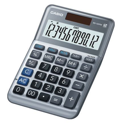 CASIO - Calculadora de Escritorio Casio MS-120FM 12 digitos gris metalico calculo de costo venta y margen doble alimentacion
