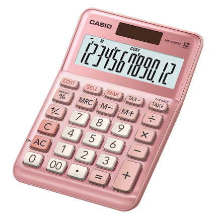 CASIO - Calculadora de Escritorio Casio MS-120FM-PK de 12 digitos rosa metalico costo venta y margen doble alimentacion