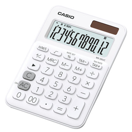 CASIO - Calculadora de Escritorio Casio MS-20UC de 12 digitos blanca calculo de impuestos y de tiempo doble alimentacion