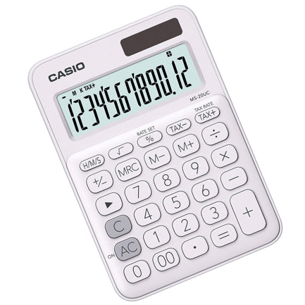 CASIO - Calculadora de Escritorio Casio MS-20UC de 12 digitos blanca calculo de impuestos y de tiempo doble alimentacion