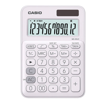 CASIO - Calculadora de Escritorio Casio MS-20UC de 12 digitos blanca calculo de impuestos y de tiempo doble alimentacion