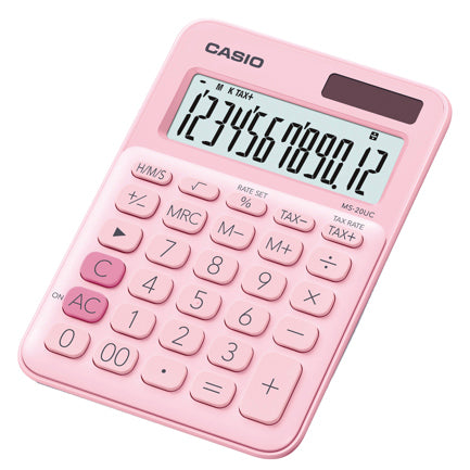 CASIO - Calculadora de Escritorio Casio MS-20UC de 12 digitos rosa calculo de impuestos y tiempo doble alimentacion
