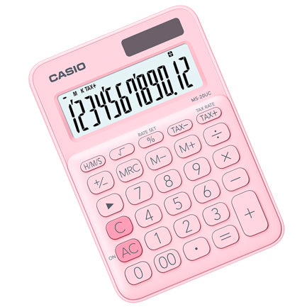 CASIO - Calculadora de Escritorio Casio MS-20UC de 12 digitos rosa calculo de impuestos y tiempo doble alimentacion