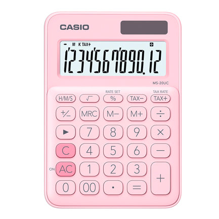 CASIO - Calculadora de Escritorio Casio MS-20UC de 12 digitos rosa calculo de impuestos y tiempo doble alimentacion