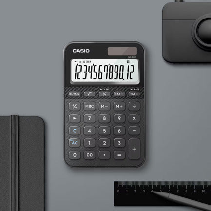 CASIO - Calculadora Casio MS-20YC-BK Negro De 12 Dígitos Pantalla Extragrande Solar Y Batería
