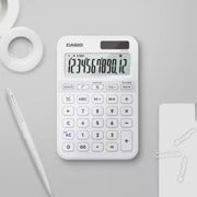 CASIO - Calculadora Casio MS-20YC-WE Blanca De 12 Dígitos Pantalla Extragrande Solar Y Batería