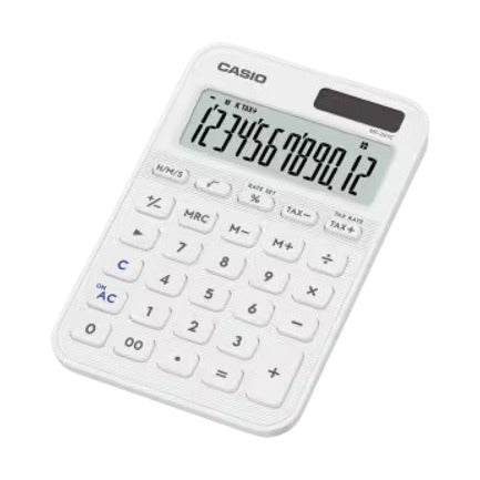 CASIO - Calculadora Casio MS-20YC-WE Blanca De 12 Dígitos Pantalla Extragrande Solar Y Batería
