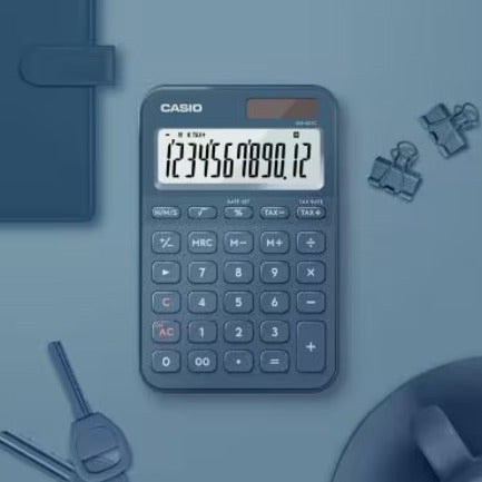 CASIO - Calculadora Casio MS-20YC-NY Color Azul Marino De 12 Dígitos Pantalla Extragrande Solar Y Batería