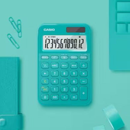 CASIO - Calculadora Casio MS-20YC-TU Color Turquesa De 12 Dígitos Pantalla Extragrande Solar Y Batería