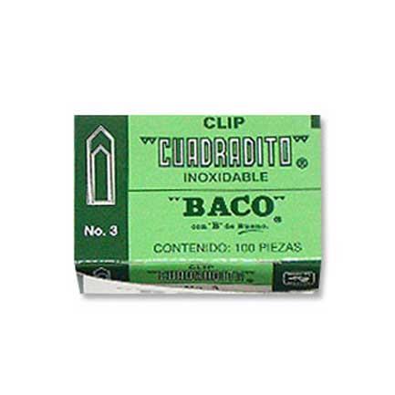 BACO - Clip Baco Cuadradito #3 Niquelado Paquete c/10 Cajas c/100 Clips c/u