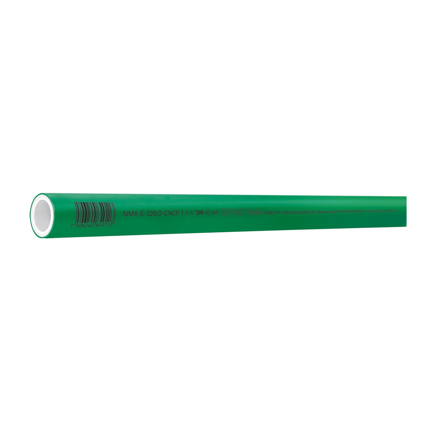 Tubo de 40mm (1-1/4') PPR hidraulico, 4m, 2.2kg, FOSET