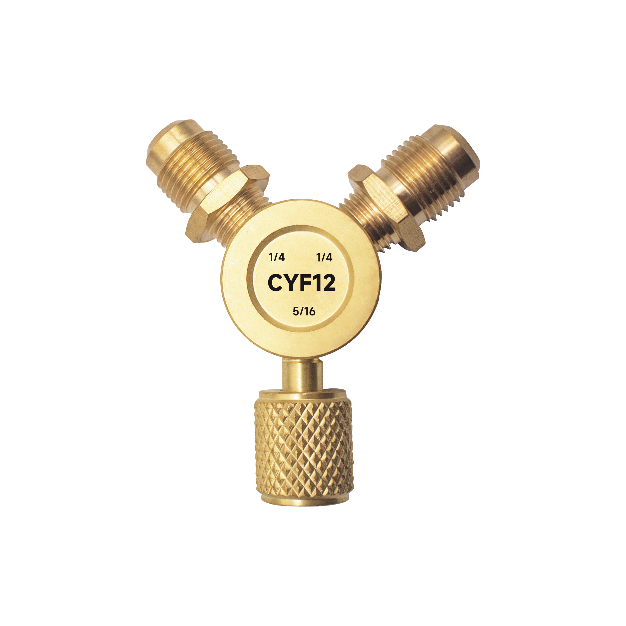 EPCOM - Conector Y CYF12 para Sistemas de Refrigeración / 2 Entradas 1/4" Macho Flare / 1 Salida 5/16" Hembra Flare / Recuperación Rápida y Evacuación / Material Metálico Resistente