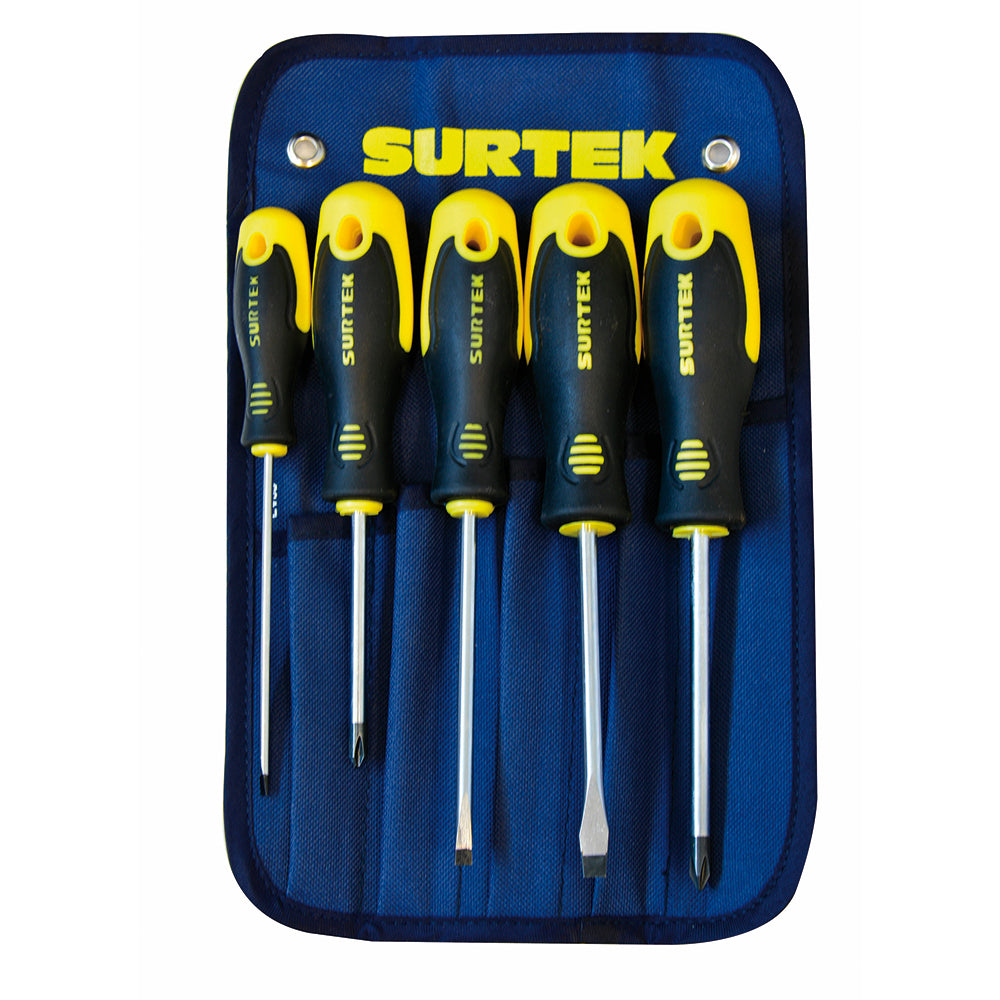 Surtek - Juego 5 destornilladores bimaterial estuche comb.