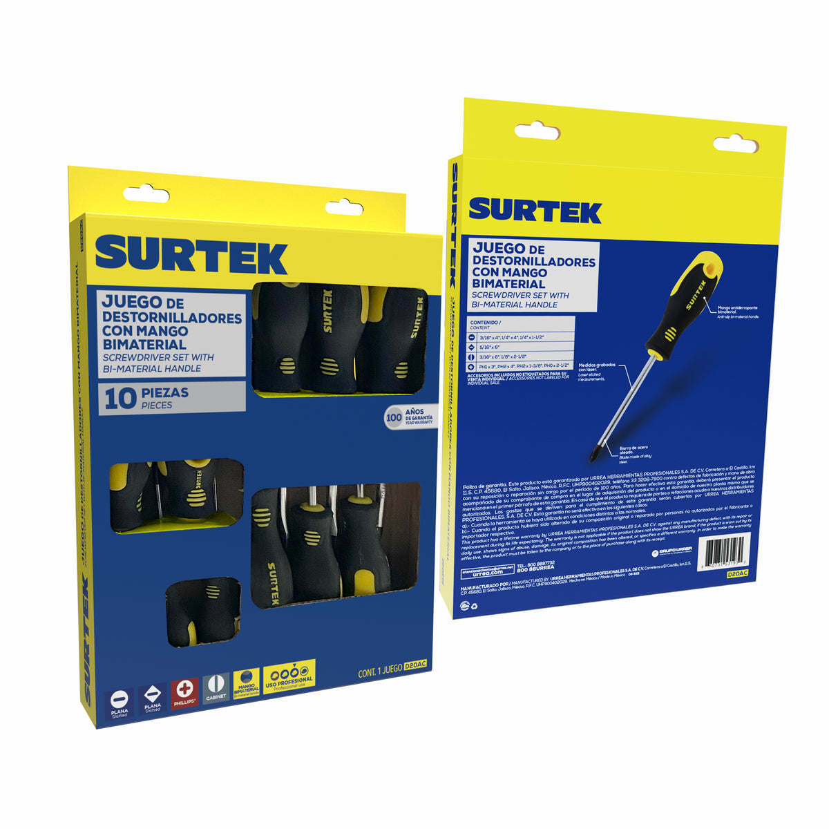 Surtek - Juego de destornilladores con mango bimaterial combinados, 10pz