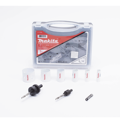 MAKITA - Kit de broca sierras (3/4 - 2 1/4 in) incluye 6 piezas de broca sierras, 2 adaptadores y resorte de expulsión.