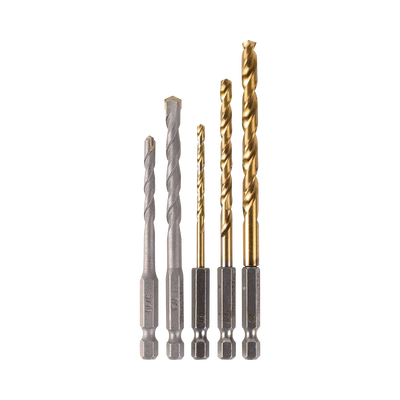 MAKITA - Juego de 5 Brocas con Inserción Hexagonal de 1/4". De concreto: 3/16" y 1/4". Para metal: 1/8", 3/16" y 1/4".