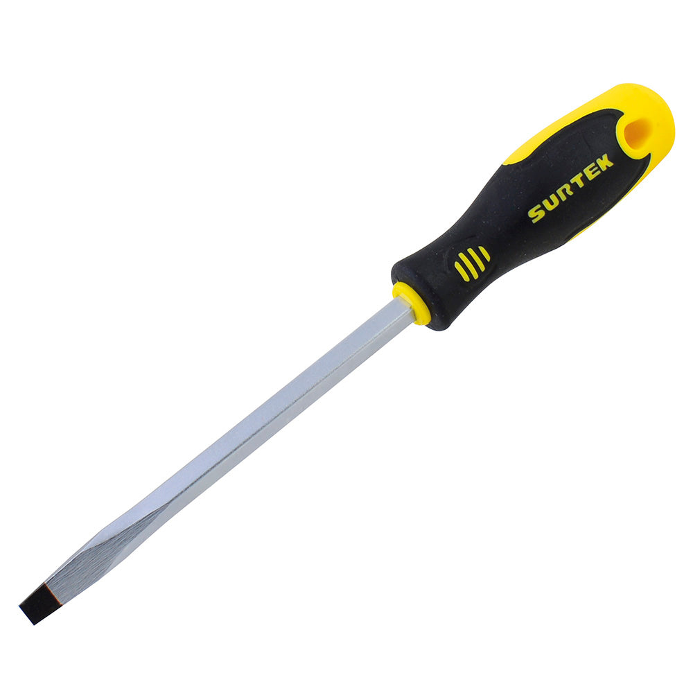 Surtek - Destornillador con mango bimaterial, punta plana barra cuadrada 1/4" x 6"
