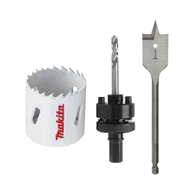 MAKITA - Juego para instalación de cerraduras con broca sierra  bi-metal y juego de brocas tipo manita (bim 2-1/8”, adaptador con broca piloto plano (1x6”).