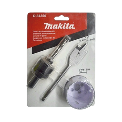 MAKITA - Juego para instalación de cerraduras con broca sierra  bi-metal y juego de brocas tipo manita (bim 2-1/8”, adaptador con broca piloto plano (1x6”).