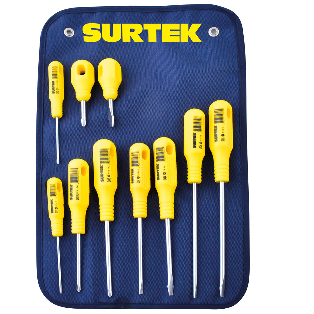 Surtek - Juego de 10 destornilladores amarillos combinado